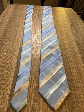 Sean John Light Blue Tie with Gold and Navy Stripe Accents